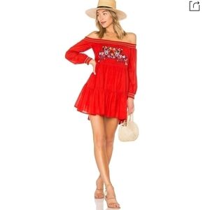 Free People Sunbeams Off the shoulders Embroidered Bohemian Mini Dress Sz Small